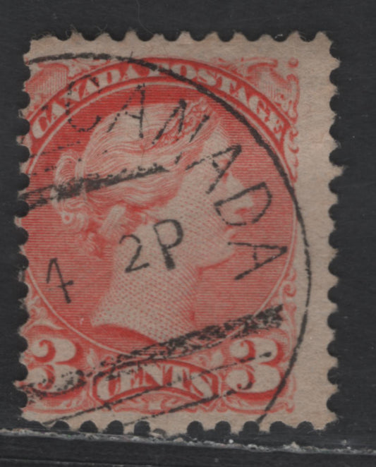 Lot 431 Canada SC#41 3c Orange Vermillion Queen Victoria, 1870-1893 Small Queen Issue, A Very Good Used Single, Mid Second Ottawa Printing, Paper 2O-Q, Toronto Precursor Squared Circle Cancel