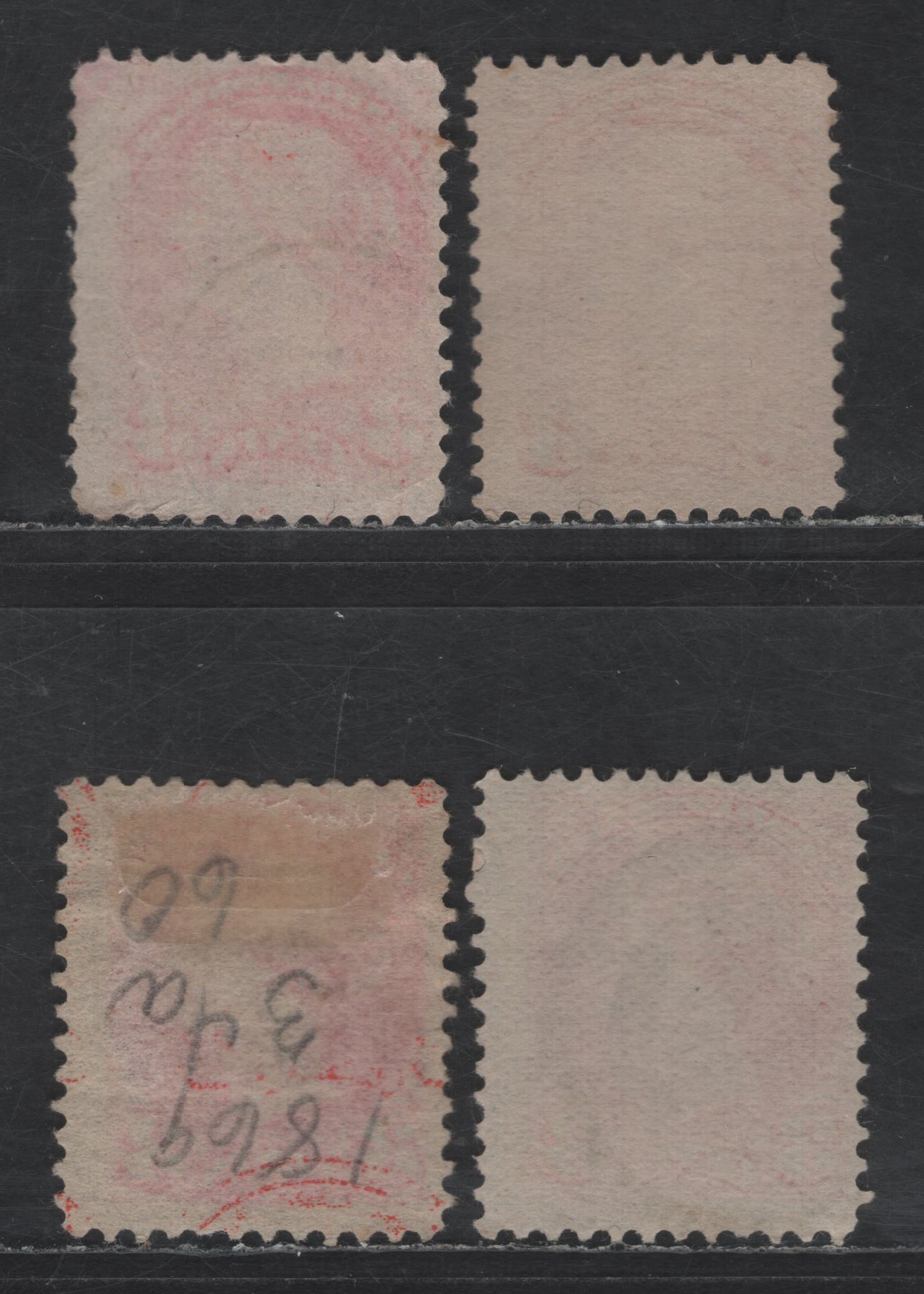 Lot 432 Canada SC#41 3c Orange/Pale Dull Vermillion Queen Victoria, 1870-1893 Small Queen Issue, 4 Fine Used Singles, Early, Mid & Late Second Ottawa Printings, Papers 2O-Q, 2O-O, 2O-C & 2O-R, Various Target Cancels & Perfs