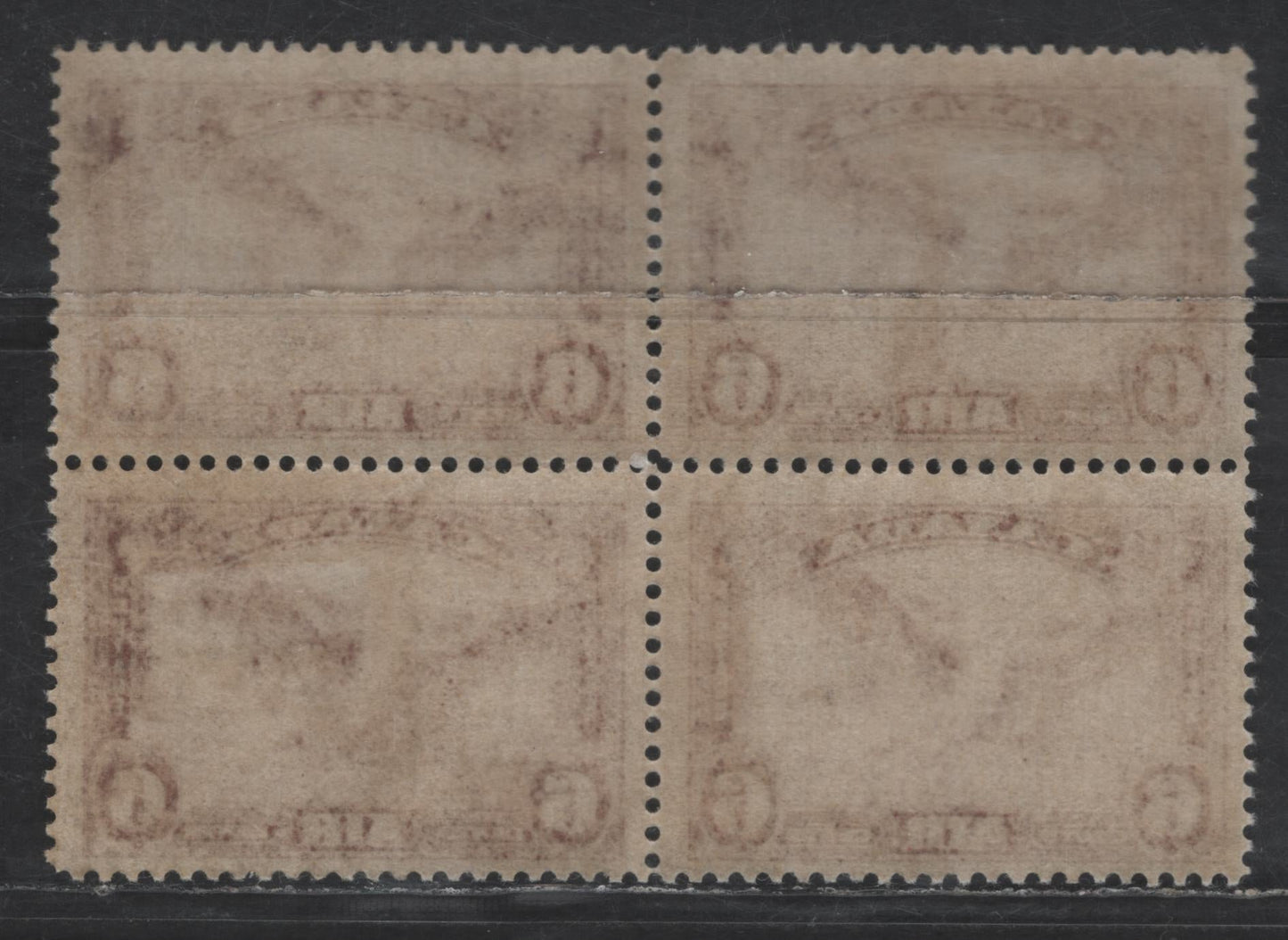 Lot 10 (C) Canada SC#C5ii 6c Red Brown Daedalus in Flight, 1935 Airmail Issue, A VFNH Block Of 4, Moulting Wing Variety, Plate  1, Pos. 14, Lower Right Stamp