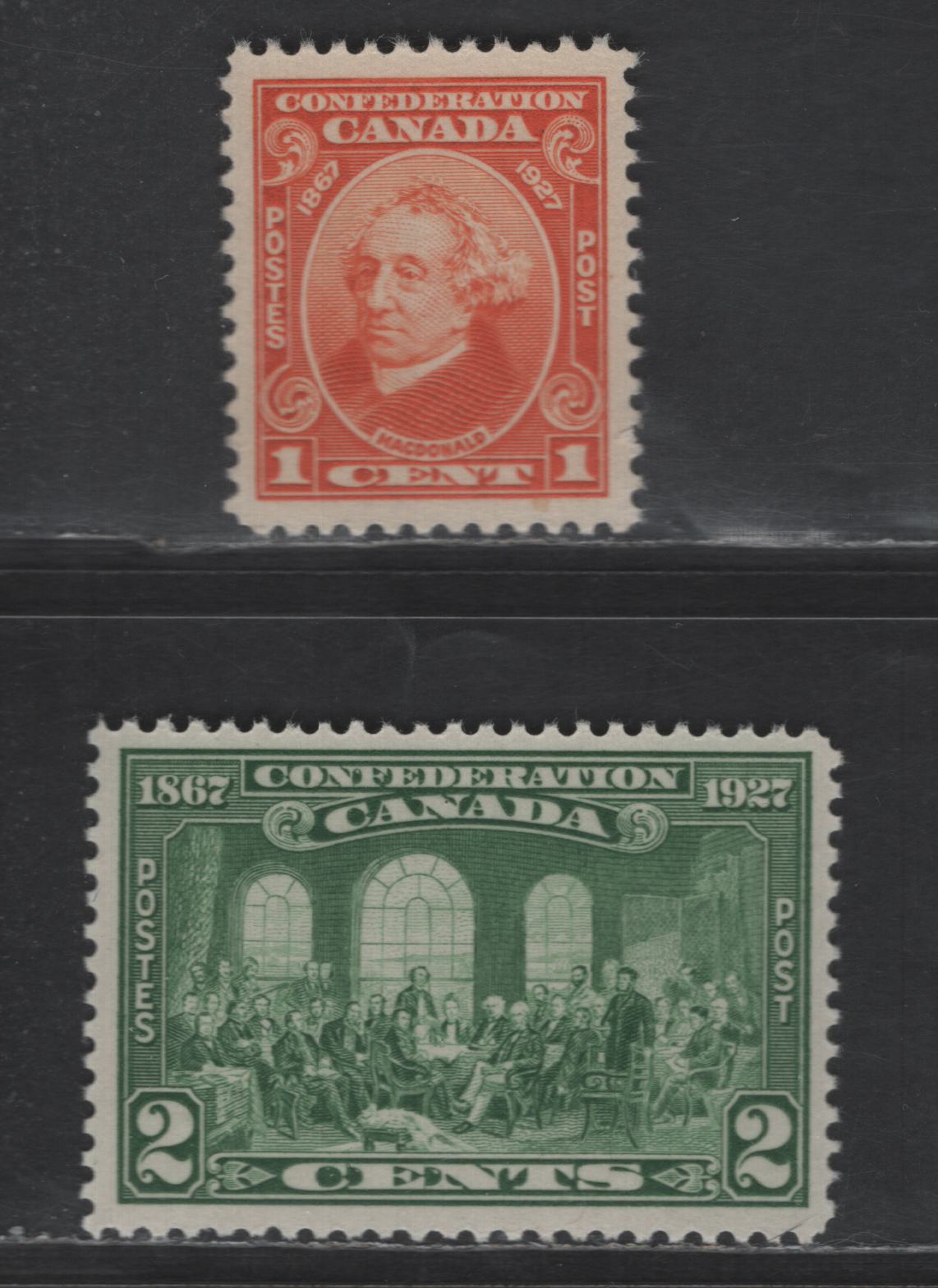Lot 103 Canada SC#141-142 1c - 2c Orange & Green Sir John A Macdonald - Fathers of Confederation, 1927 60th Anniv of Confederation Issue, 2 VFNH Singles, Thick Paper With Streaky Gum