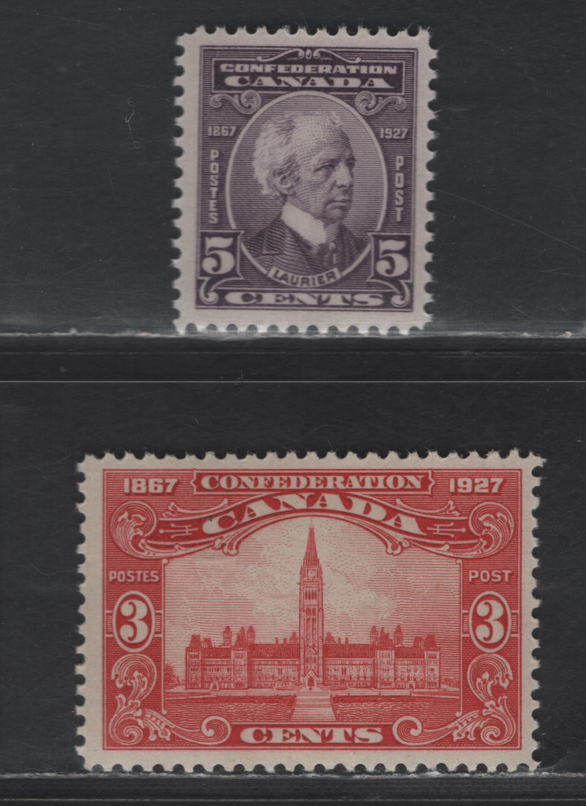 Lot 104 Canada SC#143-144 3c - 5c Carmine - Violet Parliament Buildings - Sir Wilfrid Laurier, 1927 60th Anniv of Confederation Issue, 2 VFNH Singles, Smooth Gum