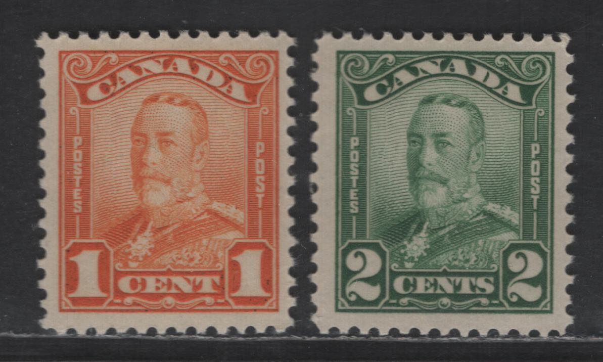 Lot 109 Canada SC#149-150 1c - 2c Dull Orange - Green King George V, 1928-1929 Scroll Issue, 2 VFNH Singles, Streaky Gum