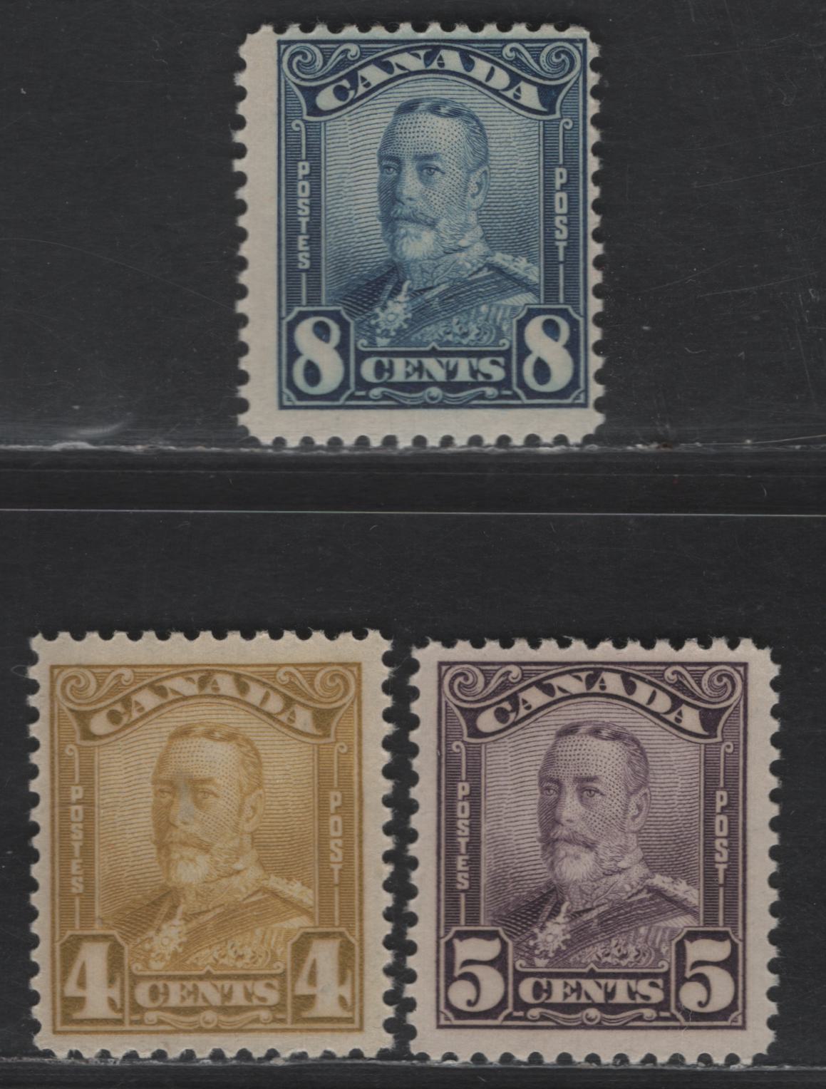 Lot 111 Canada SC#152-154 4c - 8c Bistre - Blue King George V, 1928-1929 Scroll Issue, 3 FNH Singles, Streaky & Smooth Gums