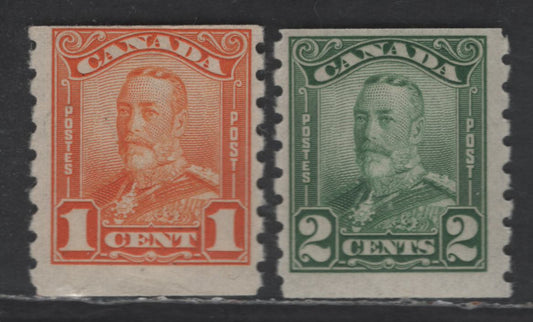 Lot 112 Canada SC#160-161 1c - 2c Bright Orange - Green King George V, 1929 Scroll Coil Issue, 2 FNH/OG Singles, Perf 8 Vertical