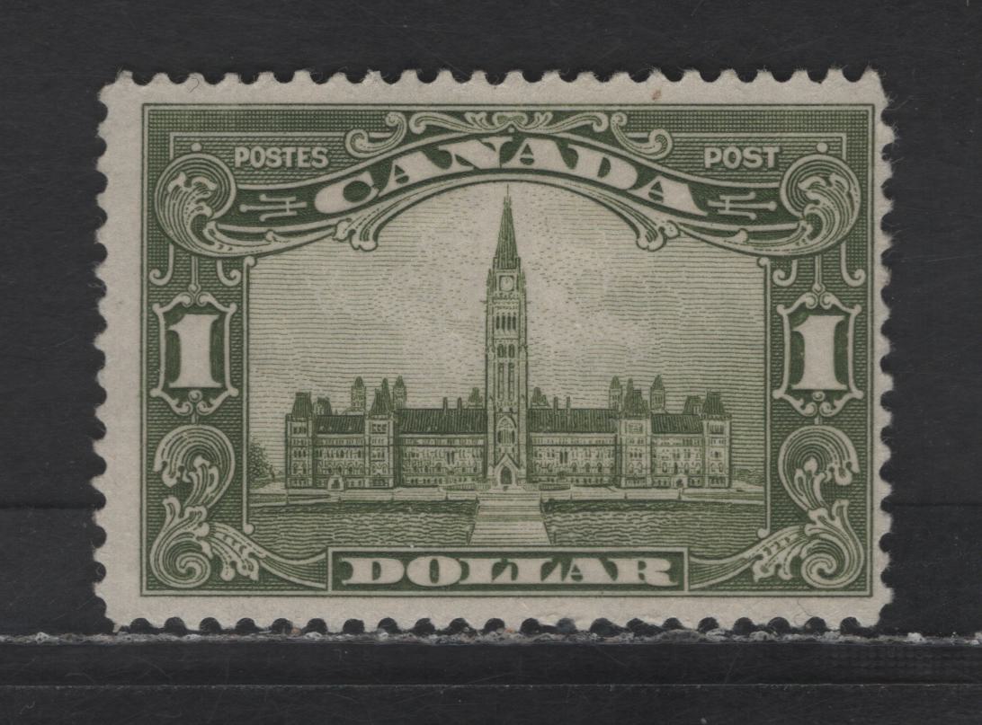 Lot 116 Canada SC#159 $1 Olive Green Parliament Building, 1928-1929 Scroll Issue, A FOG Single, Streaky Gum