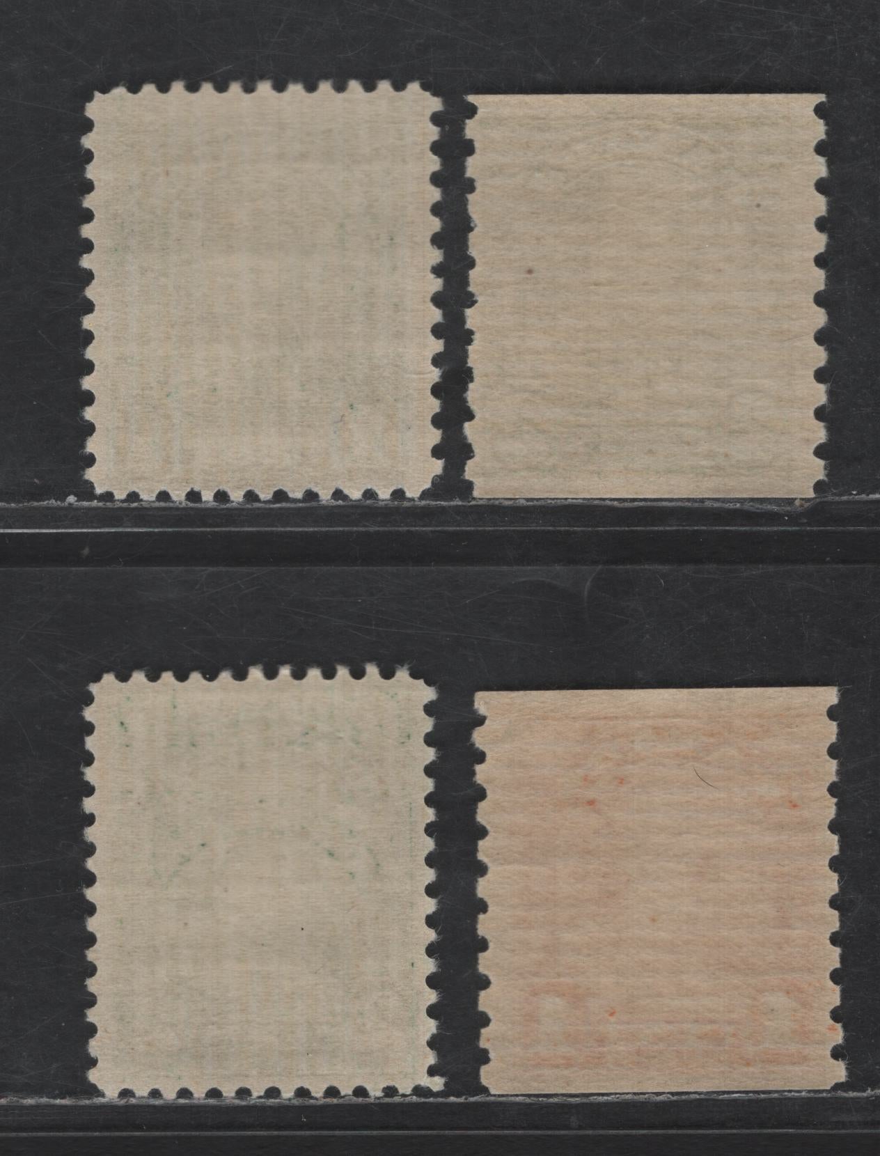 Lot 118 Canada SC#163b, 164, 178, 180 1c - 2c Green - Yellowish Green King George V, 1930-1931 Arch/Leaf Sheet & Coil Issues, 4 FNH Singles, Straited Gums With 3 & 4 Gum Breaker Ridges, Straited Gum With Semi-Glossy Sheen