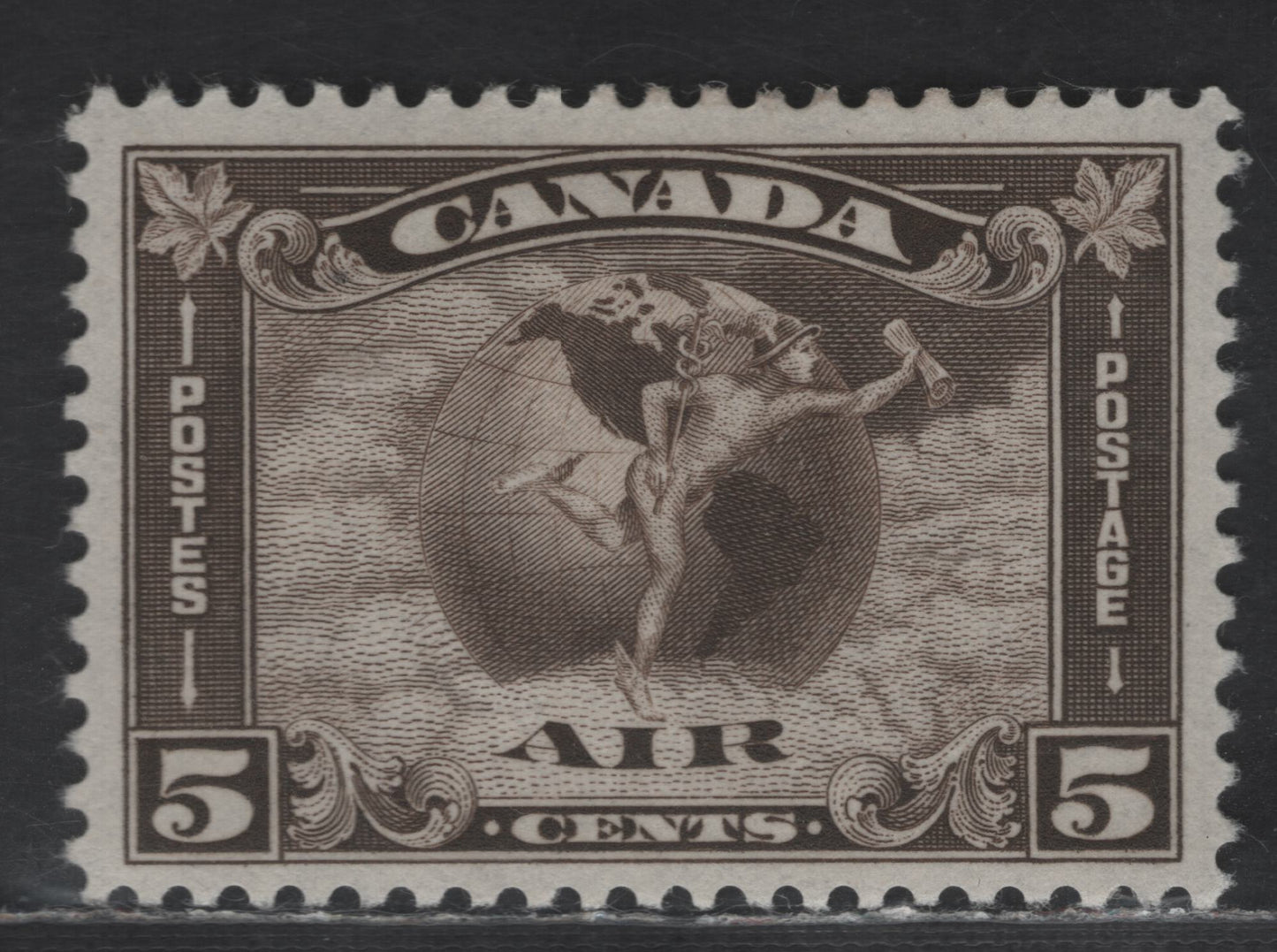 Lot 123 Canada SC#C2 5c Olive Brown Mercury With Scroll, 1930 Airmail Issue, A VFOG Single, Cream Semi-Glossy Gum