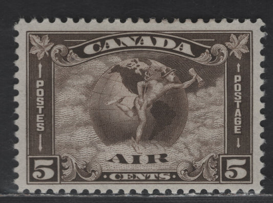Lot 123 Canada SC#C2 5c Olive Brown Mercury With Scroll, 1930 Airmail Issue, A VFOG Single, Cream Semi-Glossy Gum
