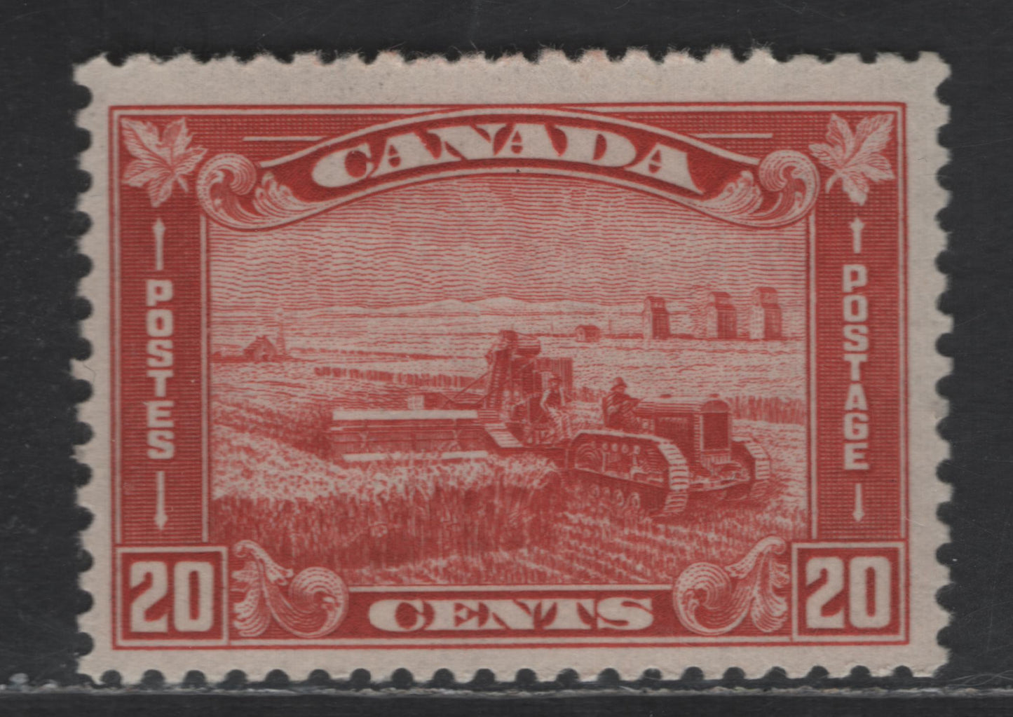 Lot 125 Canada SC#175 20c Dull Vermillion Harvesting Wheat, 1930-1931 Arch/Leaf Issue, A FOG Single, 1933-1934 Printing, Deep Cream Semi Glossy Gum, Clear Vertical Mesh