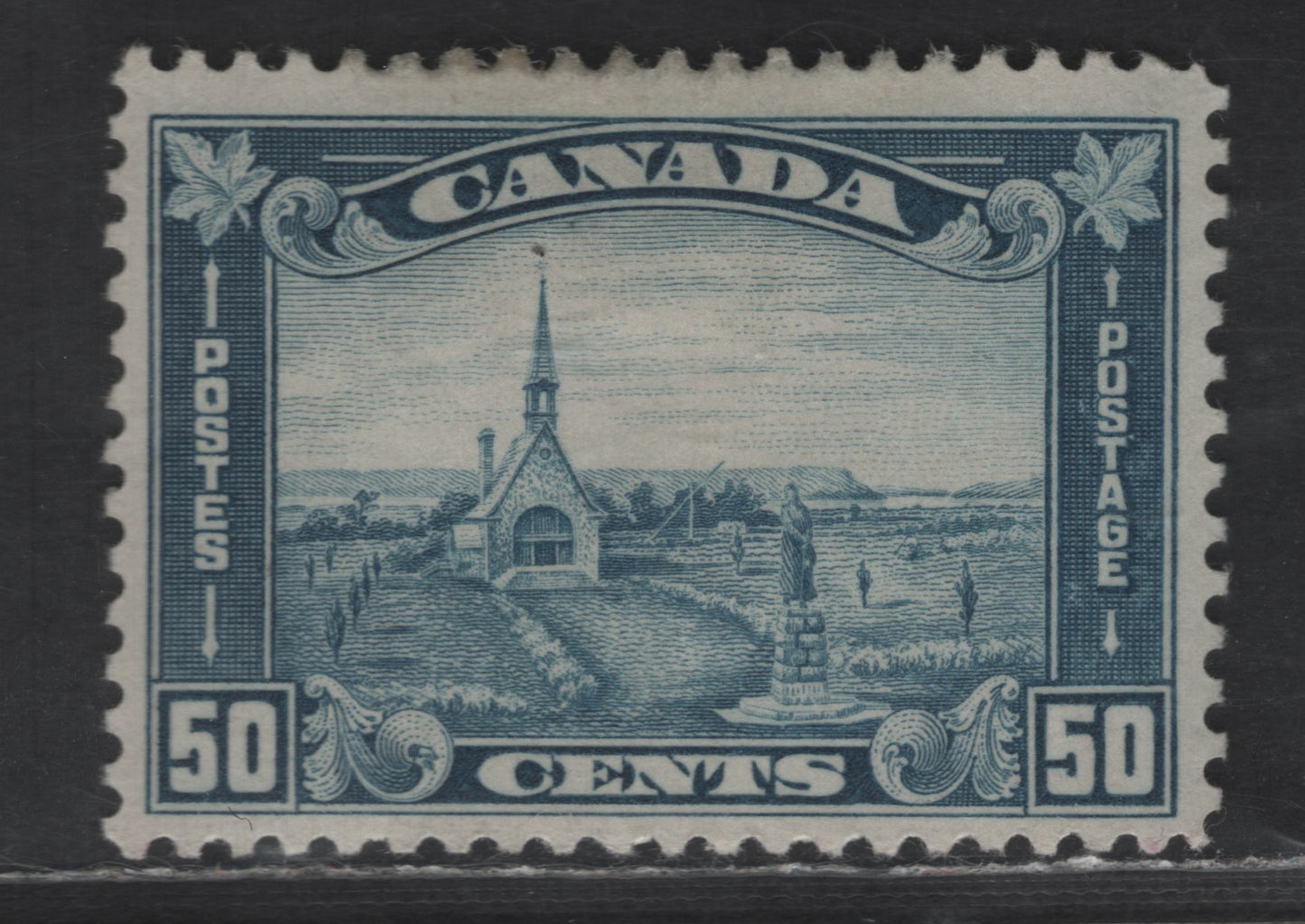 Lot 126 Canada SC#176 50c Dull Blue Grand Pre, 1930-1931 Arch/Leaf Issue, A FOG Single, Creamy Semi Glossy Gum, Clear Vertical Mesh