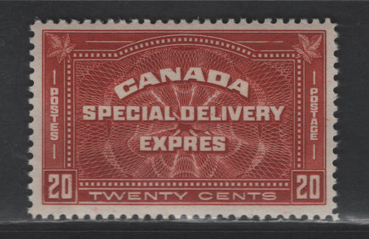 Lot 128 Canada SC#E4 20c Deep Brownish Vermillion Design, 1930 Special Delivery Issue, A VFNH Single, Very Light Creamy Semi Glossy Gum, Likely A 1930 Printing