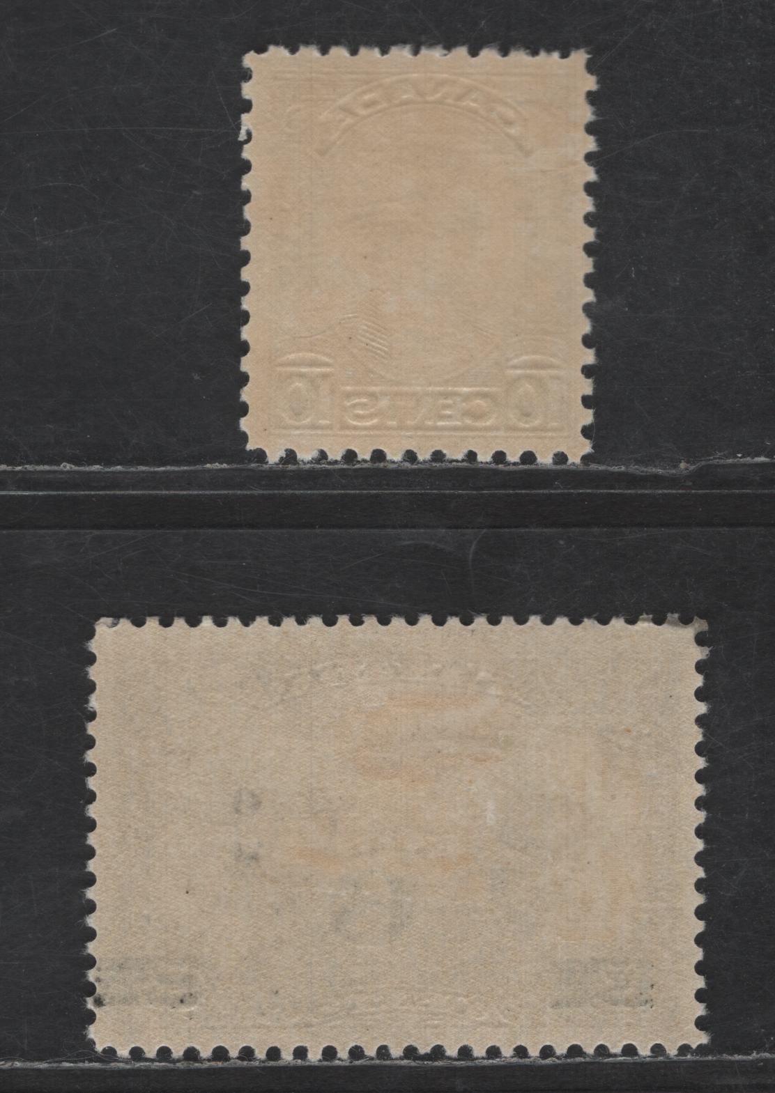 Lot 129 Canada SC#190, C3 10c - 6c on 5c Olive Green - Brown Olive George Etienne Cartier - Two Winged Figures Surcharged, 1931-1932 George-Etienne Cartier - Airmail Issues, 2 F/VFOG Singles, Satin & Streaky Gums
