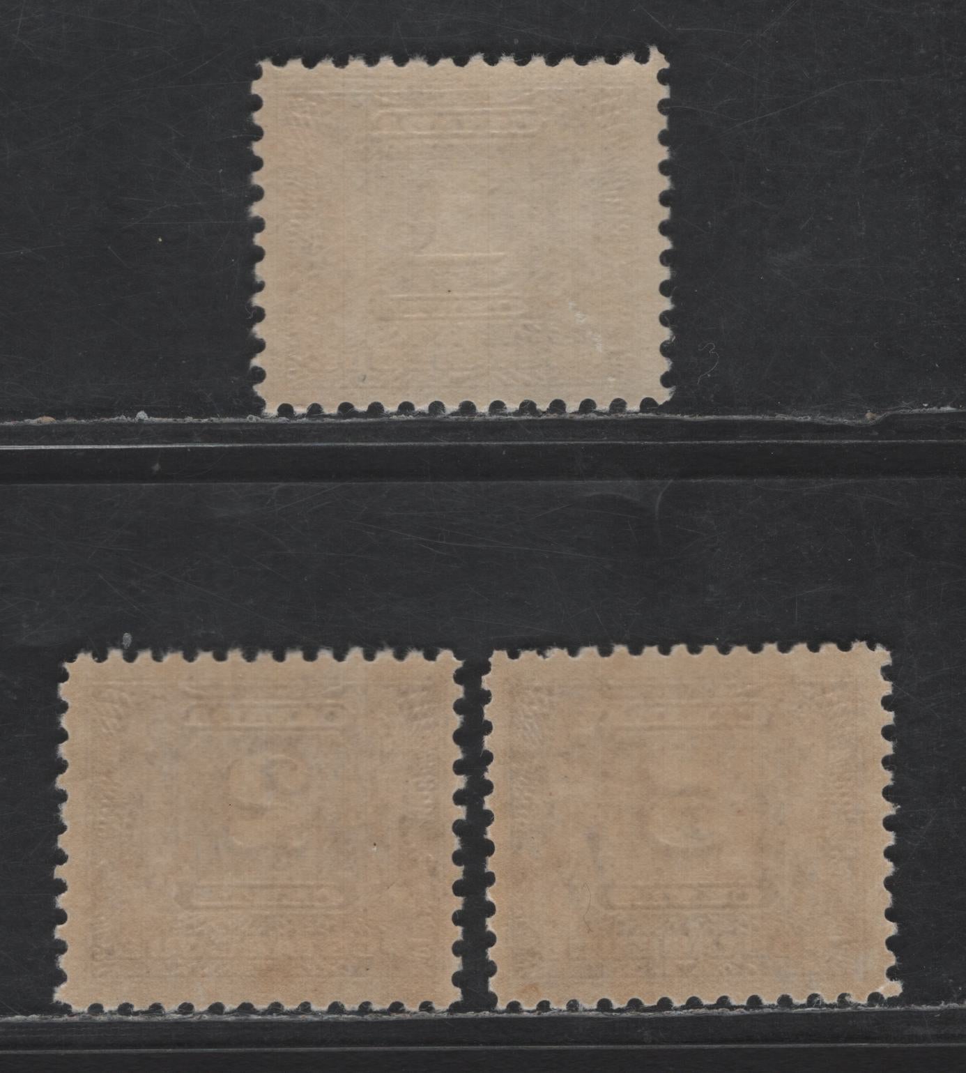 Lot 134 Canada SC#J6i, J7i, J9i 1c - 5c Dull Violet - Rosy Violet Numeral, 1930-1932 Second Postage Due, 3 FNH SIngles, Cream Satin Gum & Deep Cream Semi Glossy Gum