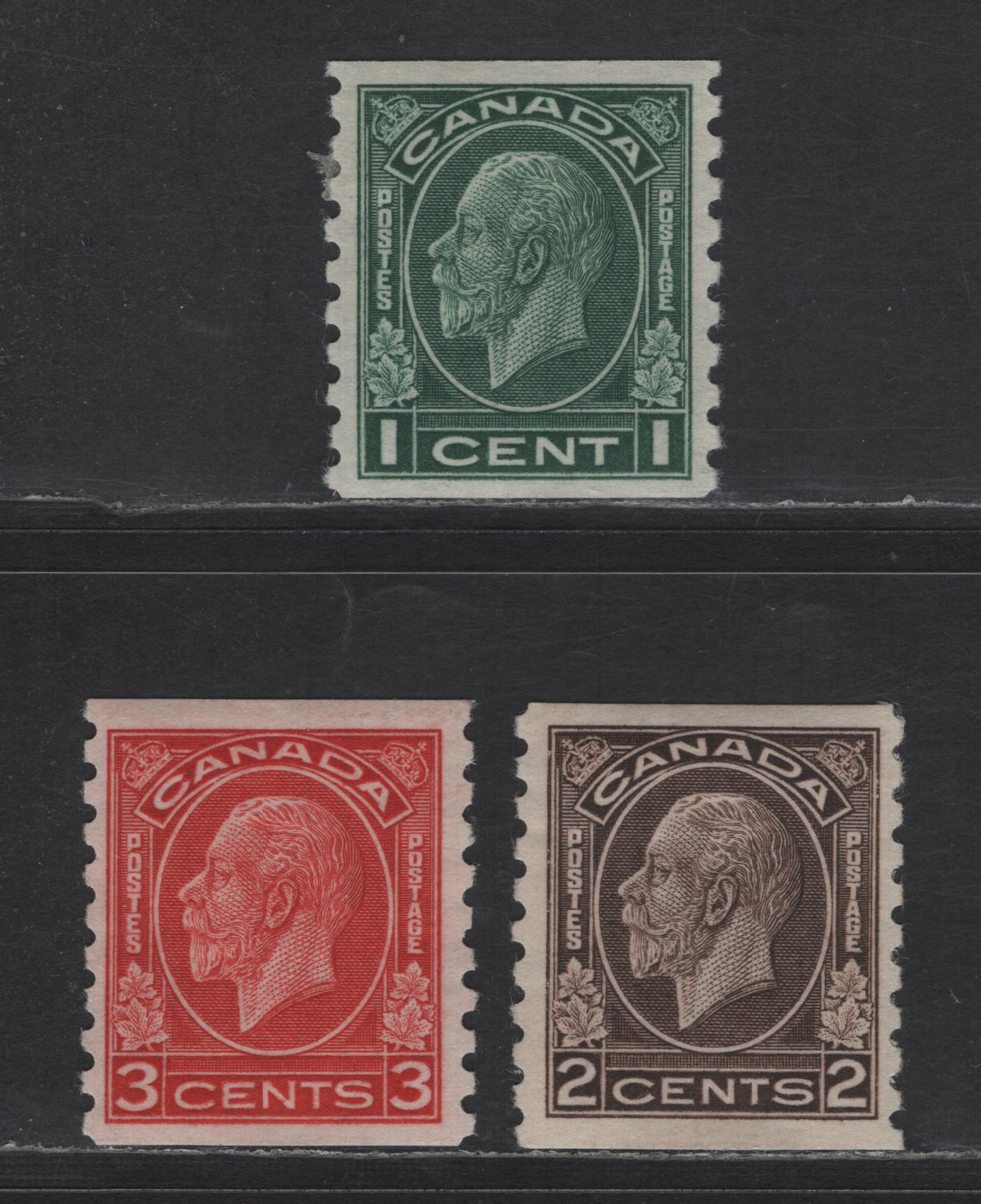 Lot 141 Canada SC#205-207 1c - 3c Deep Green - Deep Red King George V, 1932 Medallion Issue, 3 VFOG Singles, Different Gums