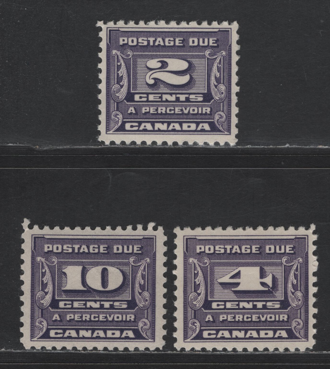 Lot 143 Canada SC#J12-J14 2c - 10c Dark Violet Numeral, 1933-1934 Third Postage Due Issue, 3 VFOG Singles, Creamy Semi Glossy & Satin Gums