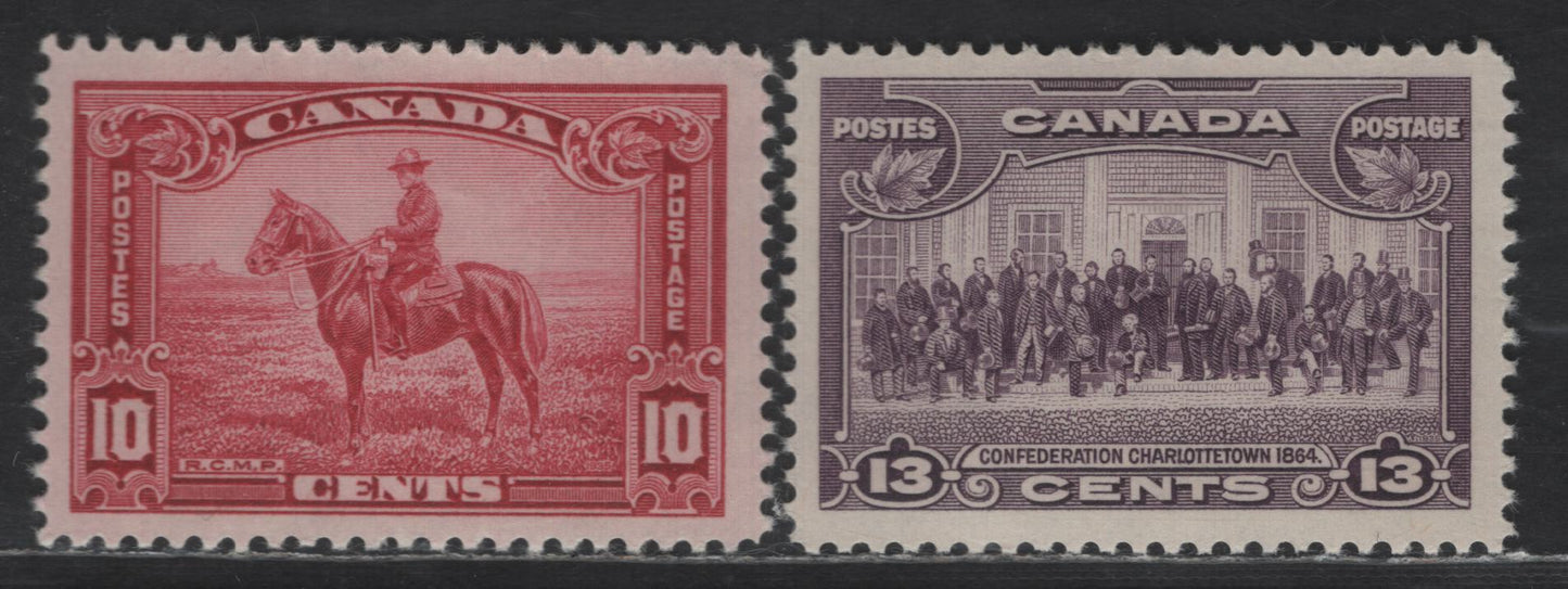 Lot 149 Canada SC#223-224 10c - 13c Purple - Deep Carmine Rose RCMP - Charlottetown, 1935 KGV Pictorial Issue, 2 F/VFNH Singles