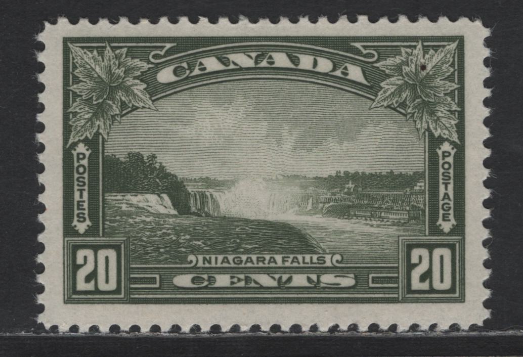 Lot 150 Canada SC#225 20c Olive Green Niagara Falls, 1935 KGV Pictorial Issue, A VFNH Single, Crisp Horizontal Mesh Paper, Streaky Eggshell Gum