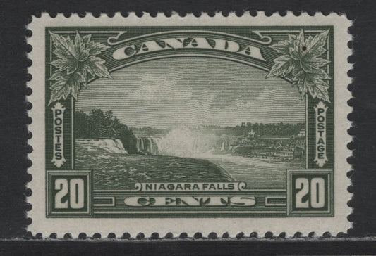 Lot 150 Canada SC#225 20c Olive Green Niagara Falls, 1935 KGV Pictorial Issue, A VFNH Single, Crisp Horizontal Mesh Paper, Streaky Eggshell Gum