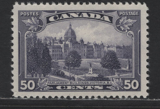 Lot 151 Canada SC#226 50c Dull Violet Parliament, 1935 KGV Pictorial Issue, A VFNH Single, Deep Cream Satin Gum, Horizontal Meshed Paper