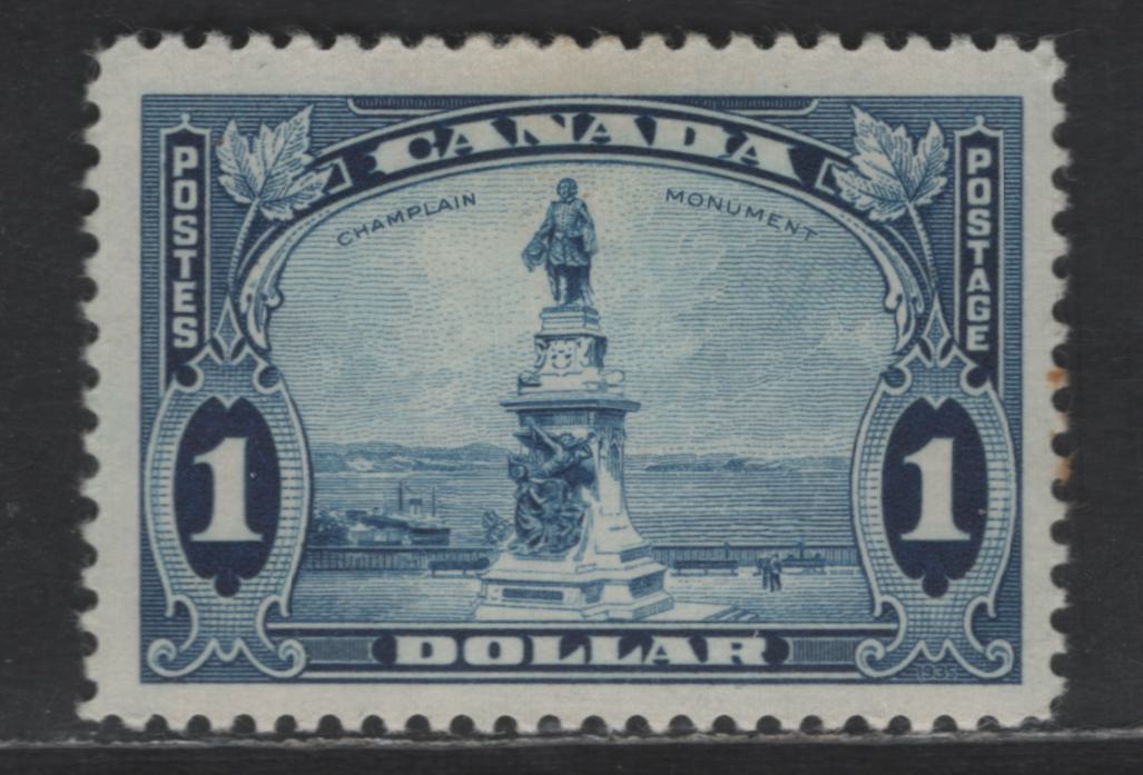 Lot 152 Canada SC#227 $1 Deep Blue Champlain Statue, 1935 KGV Pictorial Issue, A FNH Single, Horizontal Wove Paper With Clear Horizontal Mesh, Semi-Glossy Yellowish Gum, Two Tone Spots On Right Perfs
