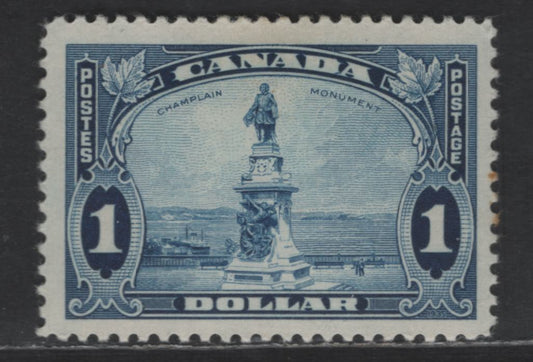 Lot 152 Canada SC#227 $1 Deep Blue Champlain Statue, 1935 KGV Pictorial Issue, A FNH Single, Horizontal Wove Paper With Clear Horizontal Mesh, Semi-Glossy Yellowish Gum, Two Tone Spots On Right Perfs