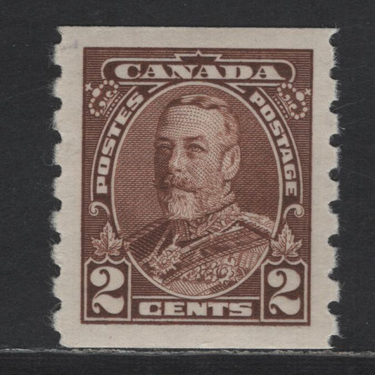 Lot 154 Canada SC#229 2c Brown King George V, 1935 KGV Pictorial Coil Issue, A VFNH Coil Single, Horizontal Wove Paper With Vertical Ribbing, Satin Cream Gum