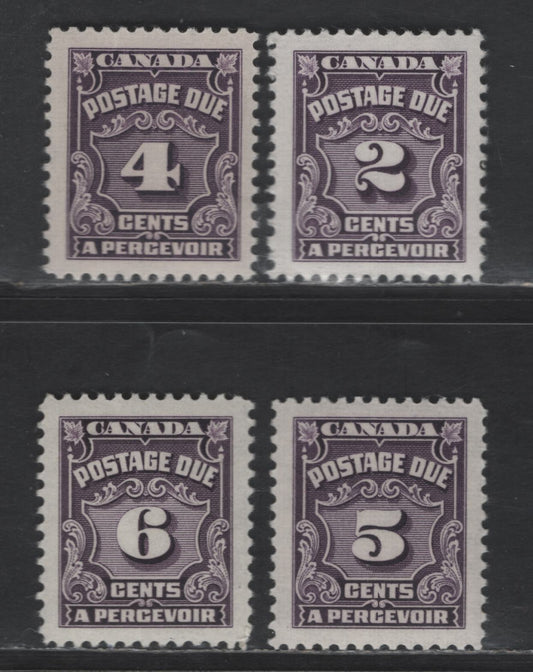 Lot 156 Canada SC#J16-J19 2c-6c Purple - Blackish Purple Numerals, 1935-1965 Fourth Postage Due Issue, 4 VFNH Singles, Different Papers & Gums