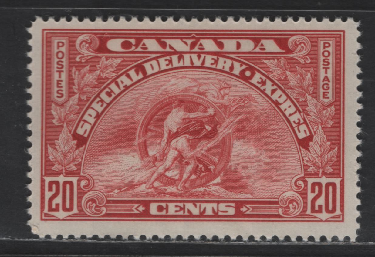 Lot 157 Canada SC#E6 20c Dark Carmine Figure In Front Of Globe, 1935 Special Delivery Issue, A FNH Single, VF Centered, But Natural Wrinkle, Vertical Wove With Clear Mesh, Semi Glossy Cream Gum