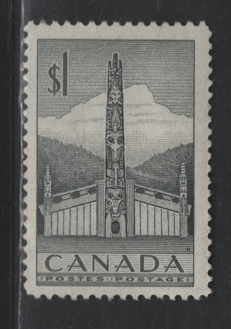 Lot 160 Canada SC#321 $1 Gray Totem Pole, 1953 Totem Pole Issue, A FNH Single, Horizontal Ribbed Paper, Slightly Streaky Satin Gum
