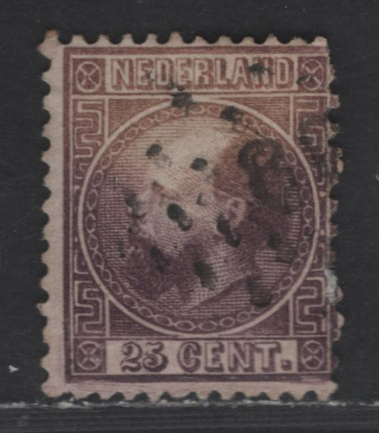 Lot 174 Netherlands SC#11 25c Dark Violet King William III, 1867 King William III Issue, A Fine Used Single, Type 1 Numerals, Perf 12.75x12, Small Discoloration at Top