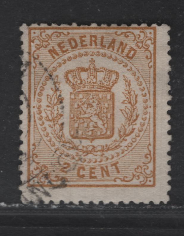 Lot 182 Netherlands SC#21c 2c Buff Coat of Arms, 1869-1871 Coat of Arms Issue, A Fine Used Single, Perf 14, Small Holes