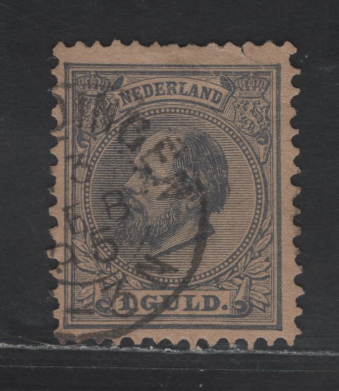 Lot 187 Netherlands SC#32 1g Gray Violet King William III, 1872-1888 King William III Issue, A Fine Used Single, Perf 12.5x12, Large Holes, Toned Paper
