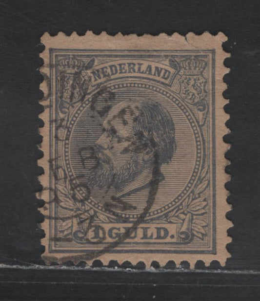 Lot 187 Netherlands SC#32 1g Gray Violet King William III, 1872-1888 King William III Issue, A Fine Used Single, Perf 12.5x12, Large Holes, Toned Paper