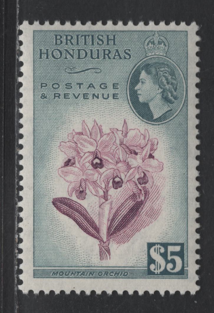 Lot 19 (C) British Honduras SC#155 $5 Blue Gray & Purple Queen Elizabeth II, 1953 Pictorial Issue, A F/VFOG Single, Waterlow Printing