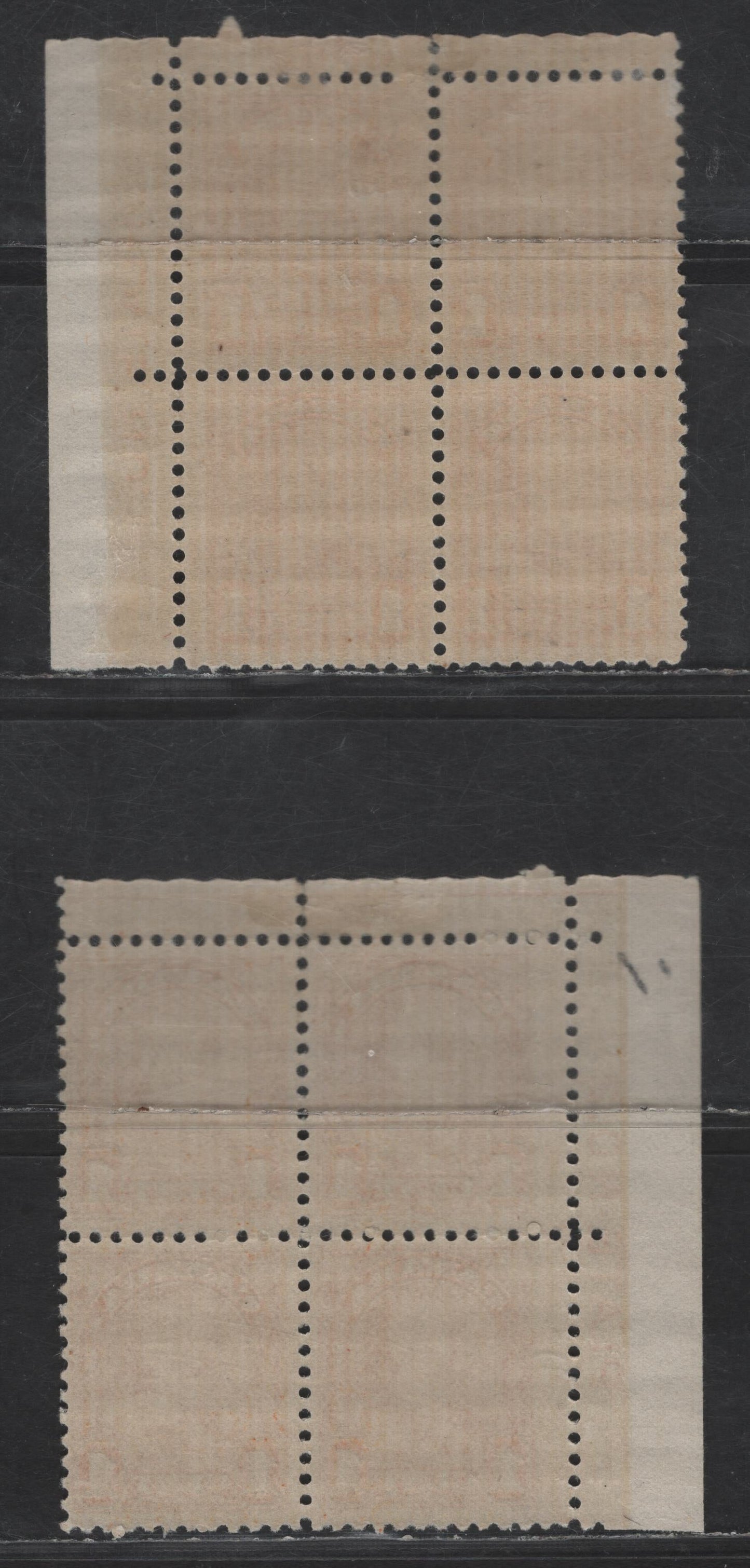 Lot 2 (C) Canada SC#162 1c Orange King George V, 1930-1931 Arch/Leaf Issue, 2 FOG Blocks Of 4, Plates 1 & 2