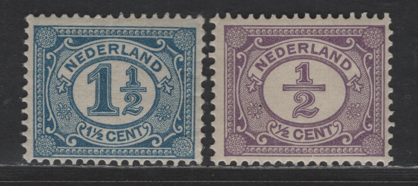 Lot 205 Netherlands SC#55, 58 1/2c - 1.5c Violet - Deep Blue Queen Wilhelmina & Numerals, 1898-1924 Numerals & Queen Wilhelmina Issues, 2 FNH Singles