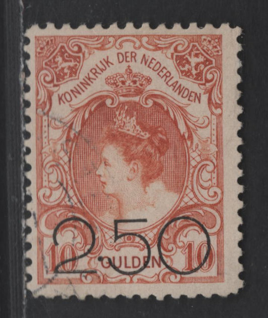 Lot 217 Netherlands SC#104 2.50g on 10g Orange Queen Wilhelmina, 1920 Surcharged Issue, A Fine Used Single, Perf 11