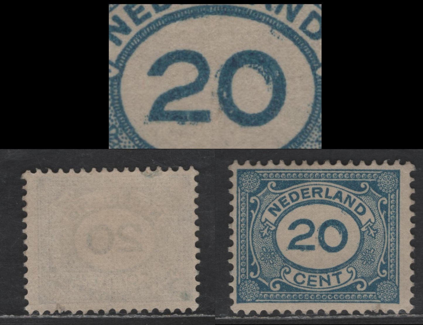 Lot 222 Netherlands SC#109var 20c Blue Numeral, 1921-1922 Surcharge Issue, A Fine Unused Single, Partial Doubling Of '20'
