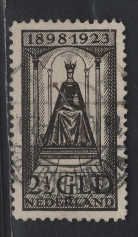 Lot 229 Netherlands SC#133 2.5g Black Queen Wilhelmina, 1923 25th Anniv of Queen Wilhelmina's Ascension, A Very Fine Used Single, Perf 11.5x11.25