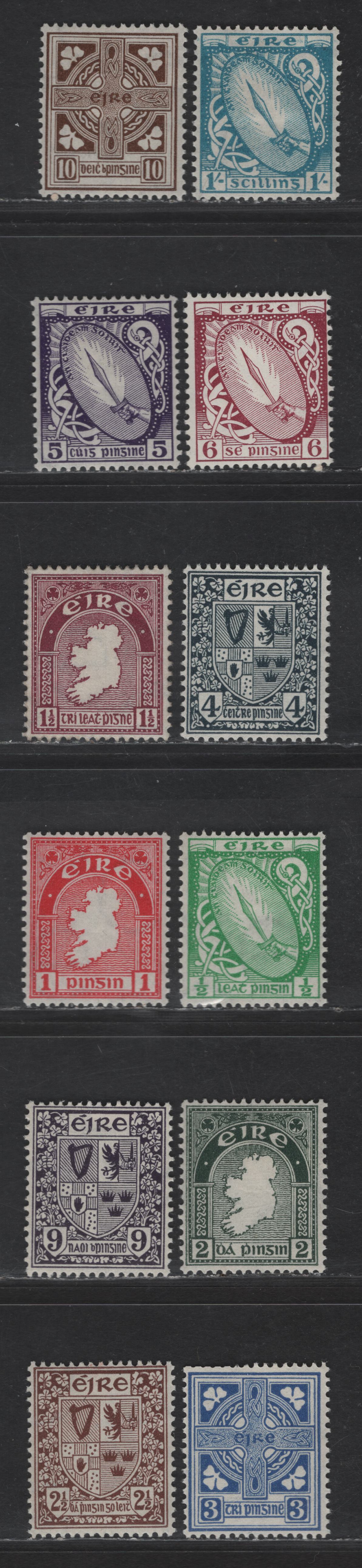 Lot 22A (C) Ireland SC#111-122 1/2d - 1/- Emerald - Light Blue Sword of Light, Map, Arms & Celtic Cross, 1940-1968 Pictorial Definitives, 12 F/VFOG Singles