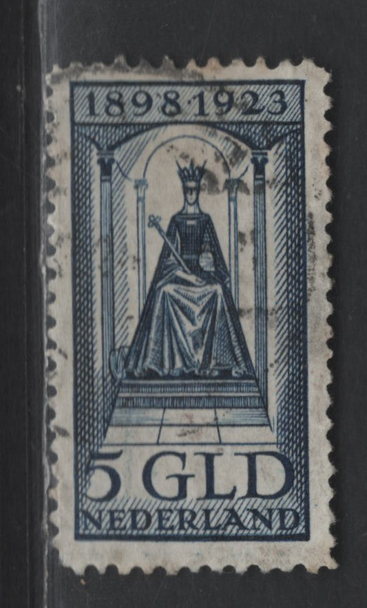 Lot 230 Netherlands SC#134 5g Dark Blue Queen Wilhelmina, 1923 25th Anniv of Queen Wilhelmina's Ascension, A Very Fine Used Single, Perf 11.5