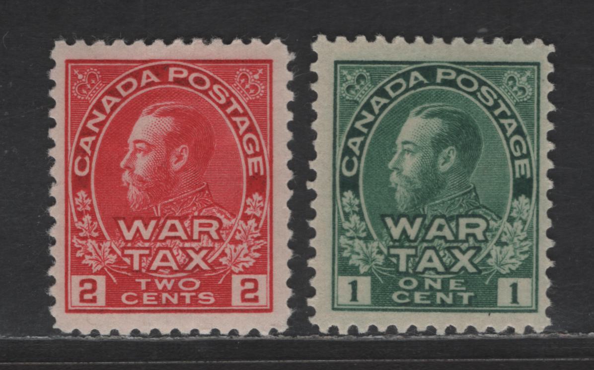 Lot 23 (C) Canada SC#MR1 - MR2 1c - 2c Green -Carmine King George V, 1915 War Tax Issue, 2 VFOG Singles