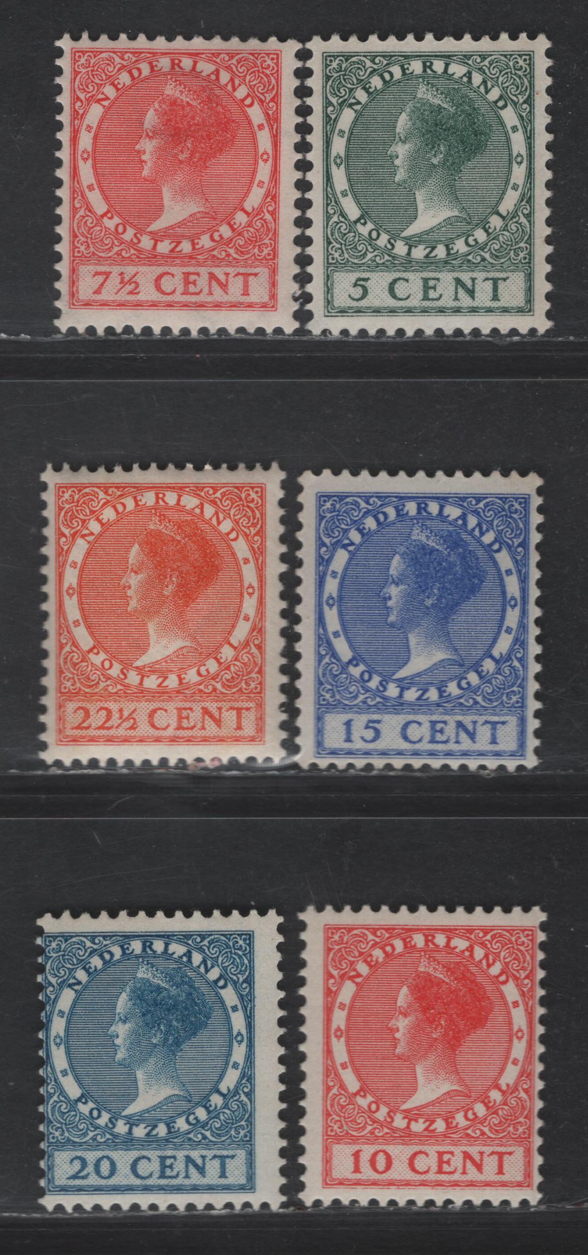 Lot 231 Netherlands SC#151, 154, 172, 175, 181, 186 10c - 22.5c Red - Orange Queen Wilhelmina, 1924-1939 Queen Wilhelmina Issue, 6 F/VFOG Singles, Watermarked & Unwatermarked Circles