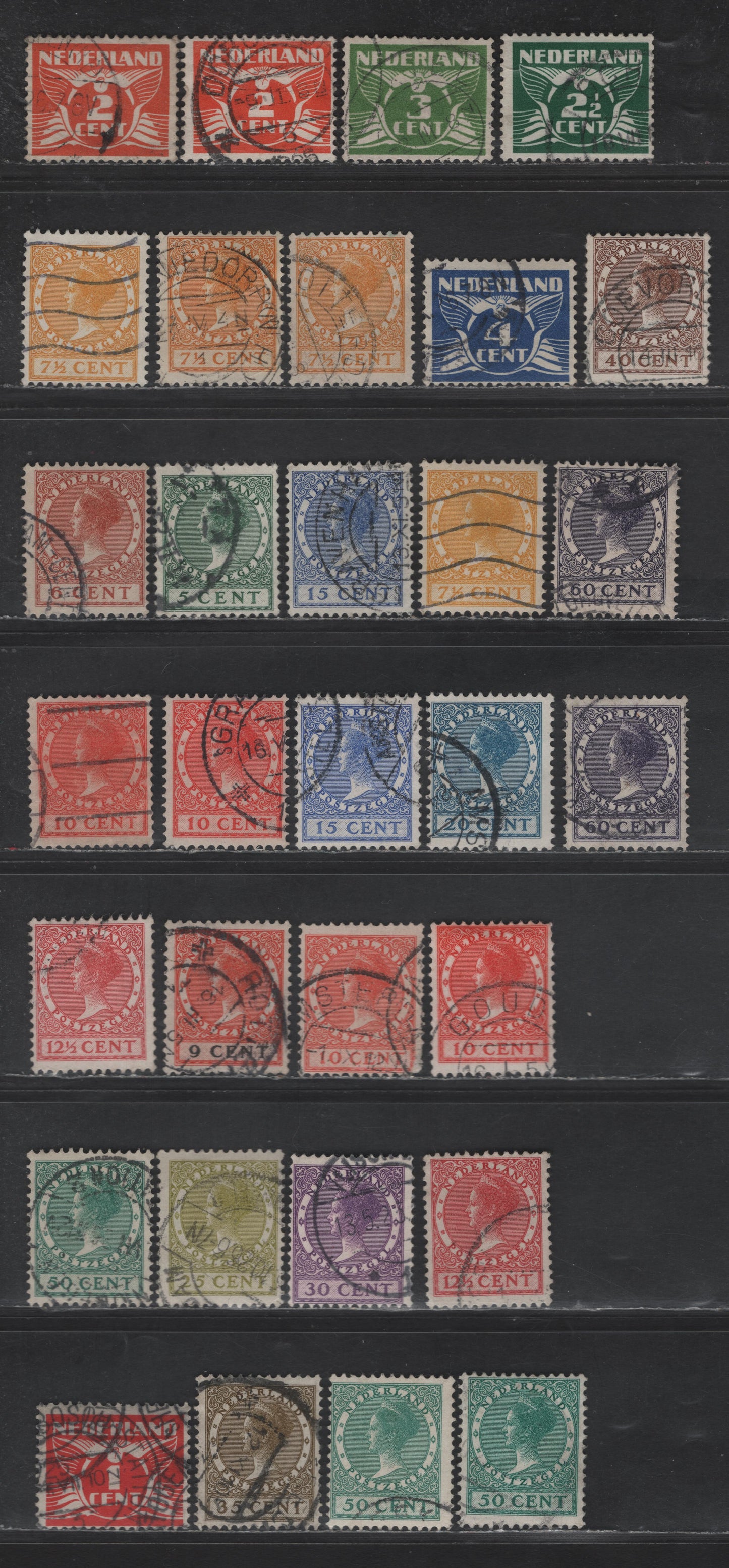 Lot 234 Netherlands SC#142-160 1c - 60c Deep Red - Dark Violet Gull & Queen Wilhelmina, 1924-1926 Gull & Queen Wilhelmina Issue, 31 Fine Used Singles, As Lot 233, But Fine & Many Shades