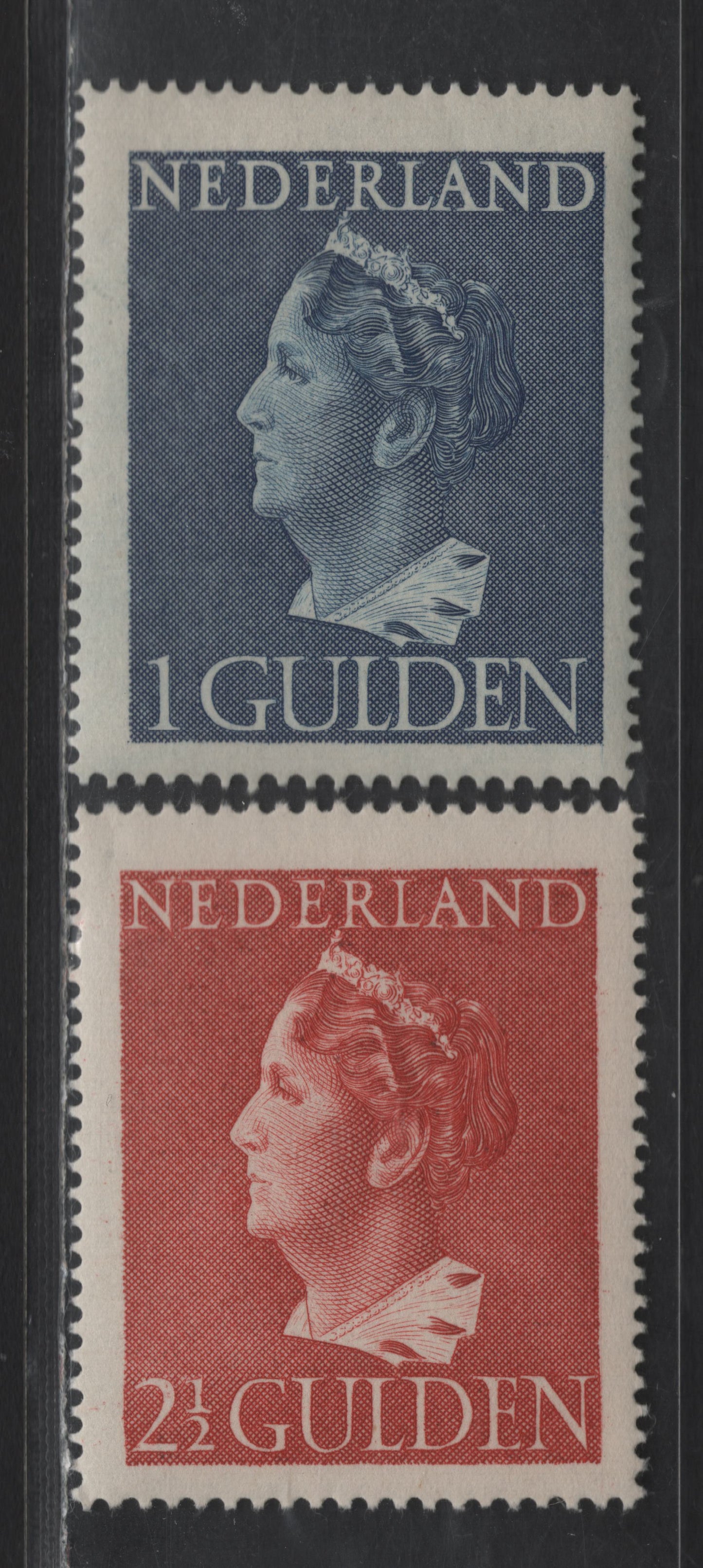 Lot 249 Netherlands SC#278-279 1g - 2.5g Dark Blue - Brick Red Queen Wilhelmina, 1946 Queen Wilhelmina Issue, 2 F/VFOG Singles