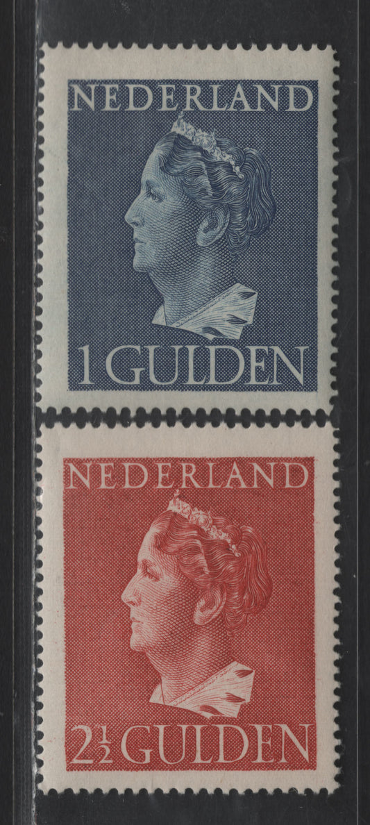 Lot 249 Netherlands SC#278-279 1g - 2.5g Dark Blue - Brick Red Queen Wilhelmina, 1946 Queen Wilhelmina Issue, 2 F/VFOG Singles