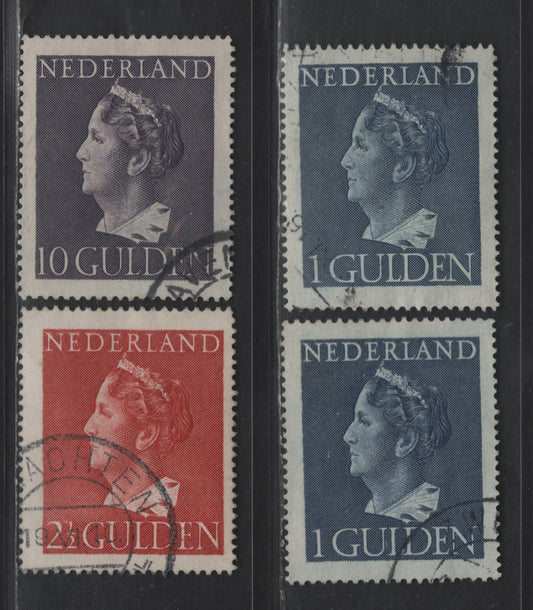 Lot 250 Netherlands SC#278-281 1g - 10g Dark Blue - Dark Purple Queen Wilhelmina, 1946 Queen Wilhelmina Issue, 4 Fine/Very Fine Used Singles, Two Shades Of Blue On 1g
