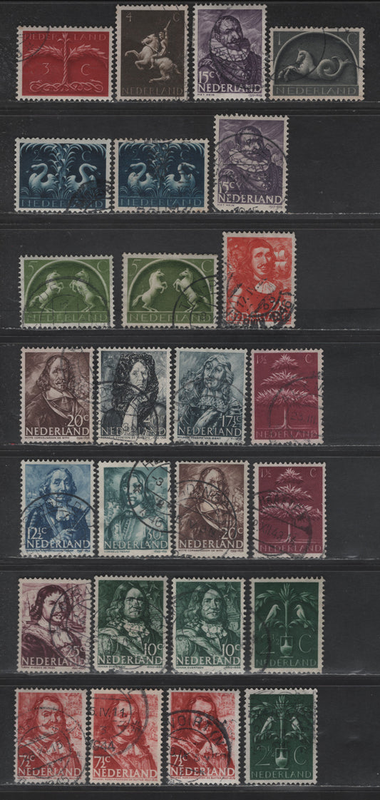 Lot 258 Netherlands SC#245-261 1c - 40c Black - Bluish Black Portrait, 1943-1944 Portraits & Symbols Issue, 26 Very Fine Used Singles