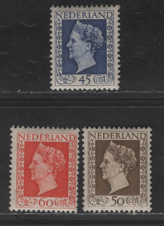 Lot 264 Netherlands SC#298-300 45c - 60c Deep; Blue - Red Queen Wilhelmina, 1947-1948 Queen Wilhelmina Issue, 3 VFOG Singles