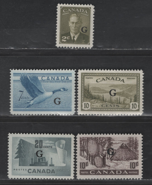 Lot 27 (C) Canada SC#O21, O26, O28, O30-O31 10c - 7c Olive Green - Brown Great Bear Lake - Canada Geese, 1950-1953 Peace/Natural - Definitive Issues, 5 VFNH Singles